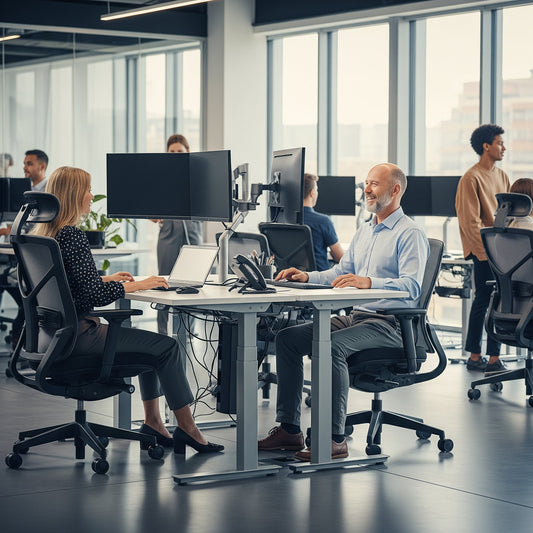 Spatiu de birou amenajat ergonomic pentru echipa, cu scaune si birouri ergoliv