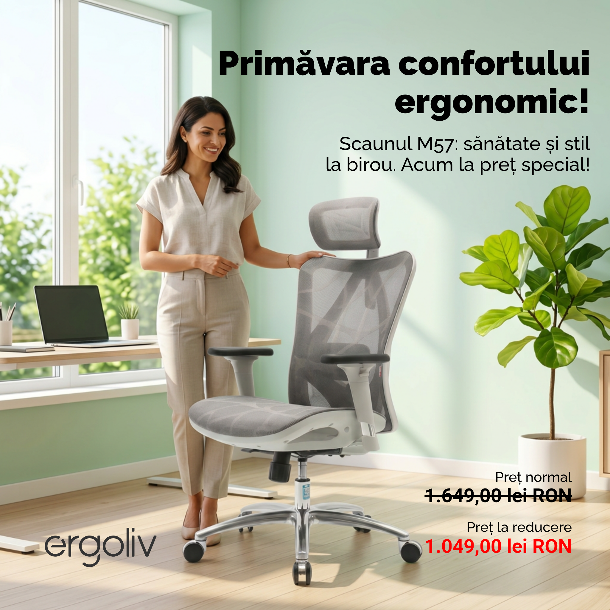Scaun de birou ergonomic M57 full mesh · ergoliv