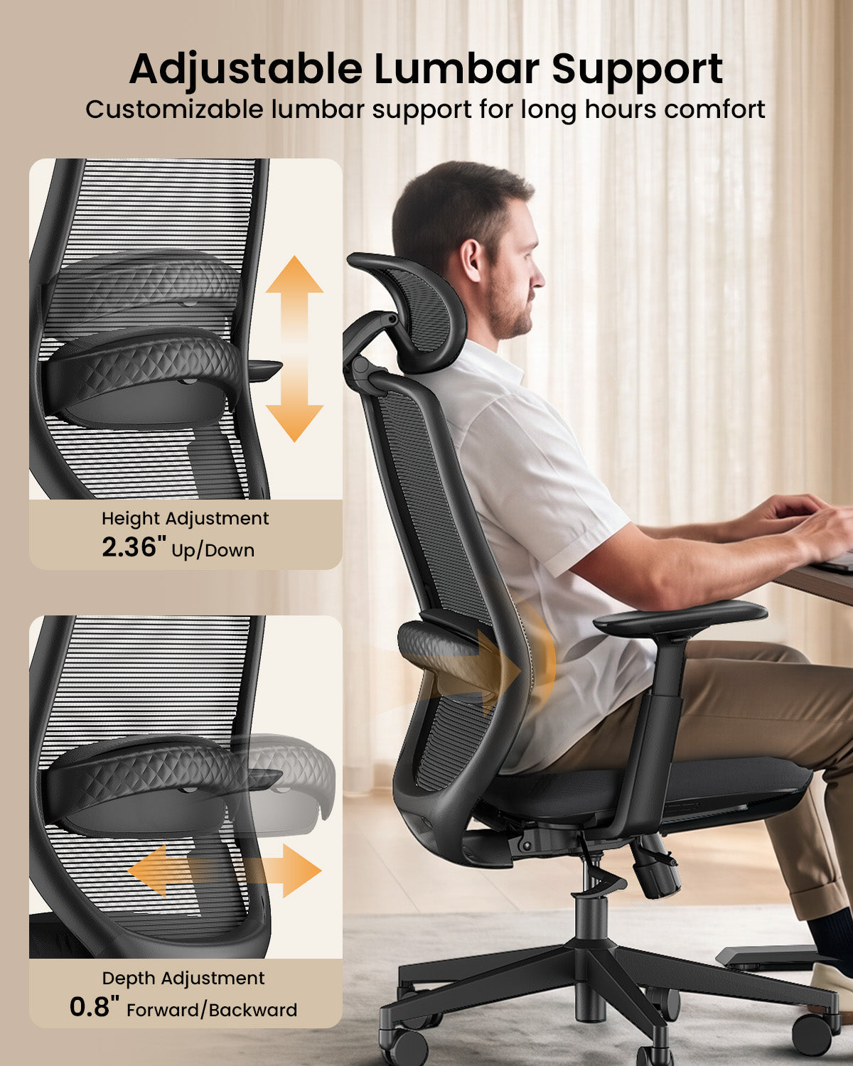 ProtoArc EC200 lumbar support, adjustable in height and depth · ergoliv