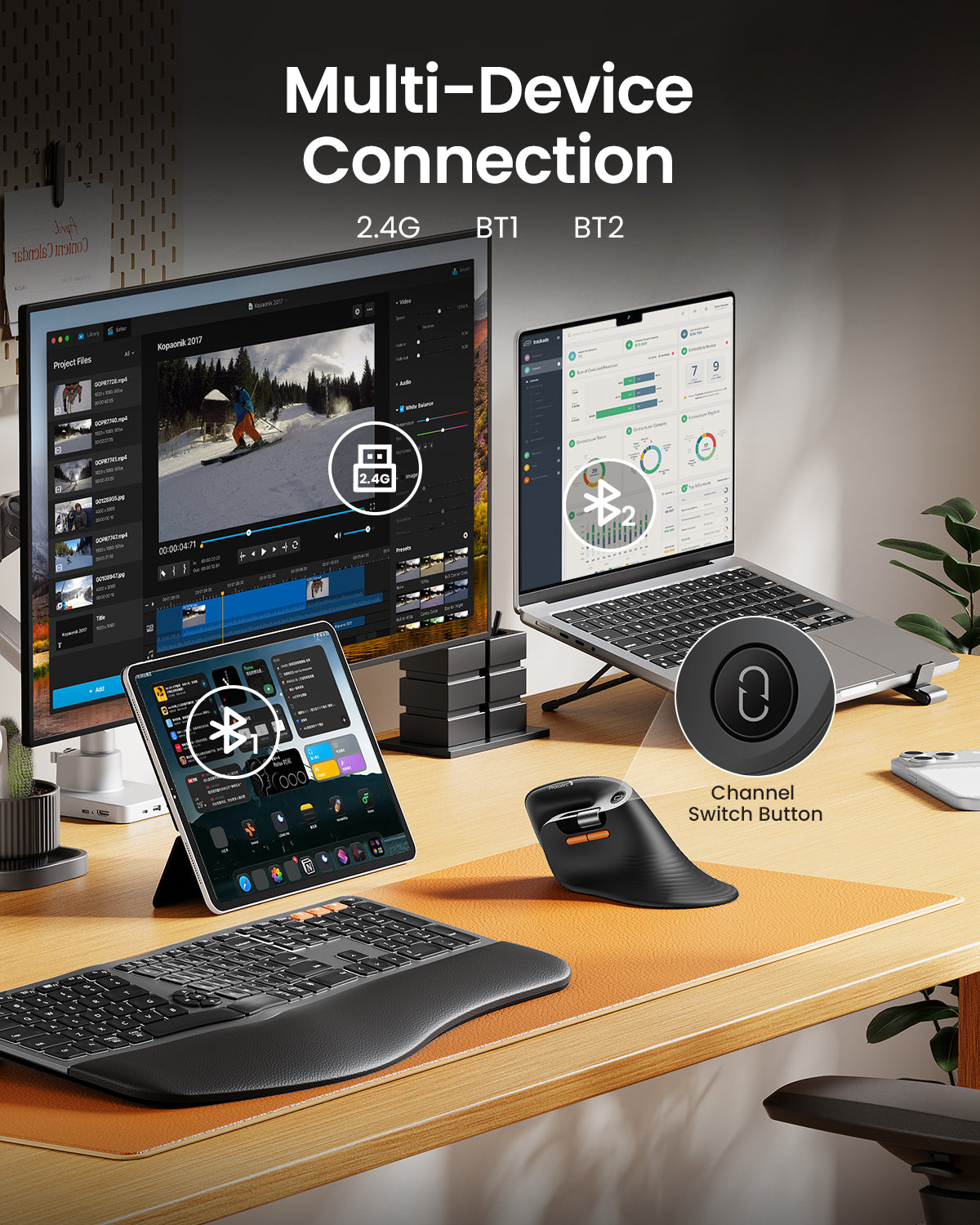 ProtoArc EM11 Pro connected to three devices · ergoliv