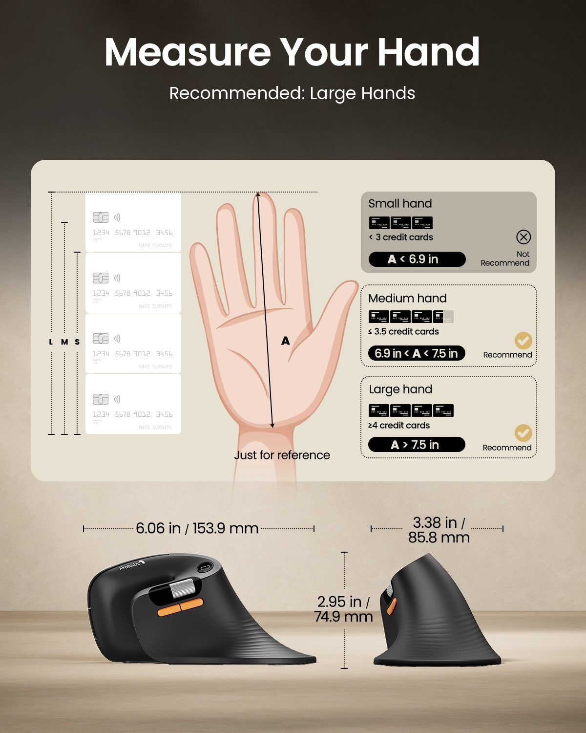 Hand size guide for the ProtoArc EM11 Pro · ergoliv