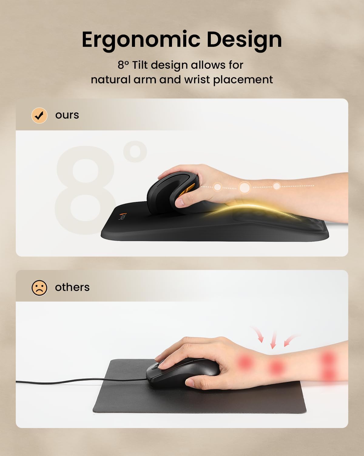 ProtoArc MP50 wrist rest at an 8° angle · ergoliv